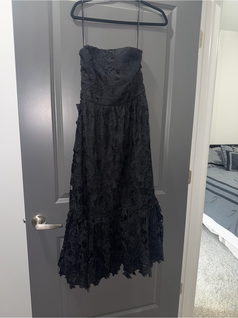 Flying Tomato Strapless Black Lace Midi Dress